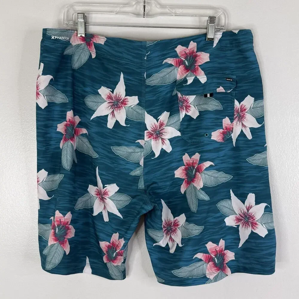 Hurley Boardshorts Mens 36 Blue Tropical Floral Phantom Swim Trunks Surf Beach